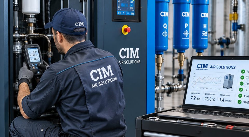 Serviser CIM Air Solutions vrši dijagnostiku kompresora na terenu